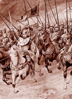 Pohled na rytíře na koních