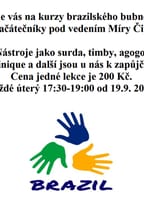 Kurz brazilského bubnování pod vedením Míry Čipery, vedoucího Ay Caramba!