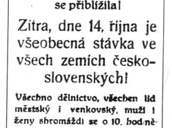 Leták vyzývající ke generální stávce