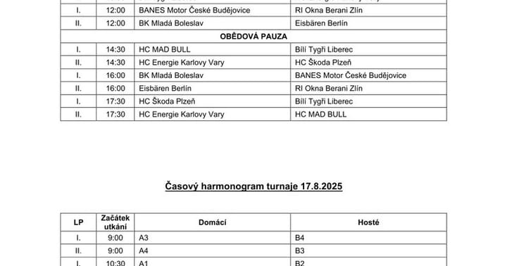 O pohár primátorky města ČB 2025 U17   časový harmonogram