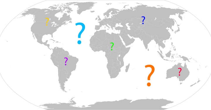 Slepá mapa světa - otazníky
