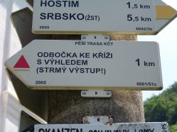 Svatý Jan pod Skalou, turistická směrovka ke kříži.