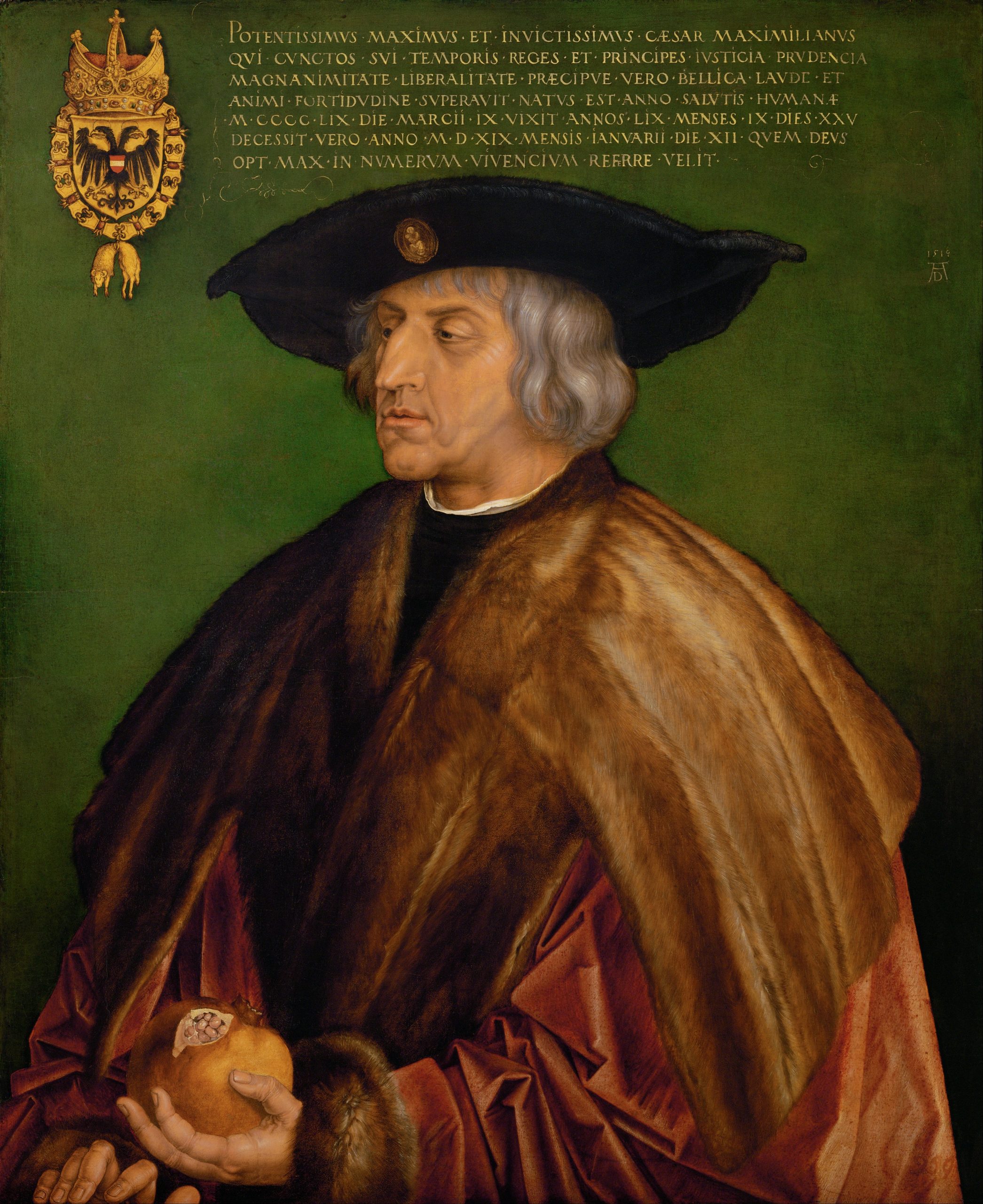 císař Maxmilián I. v roce 1519 autor portrétu Albrecht Dürer